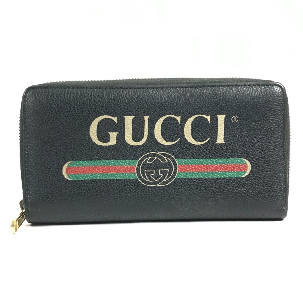 GUCCI 496317 Logo GG Round Zip Long Wallet Leather Men's Women's Black